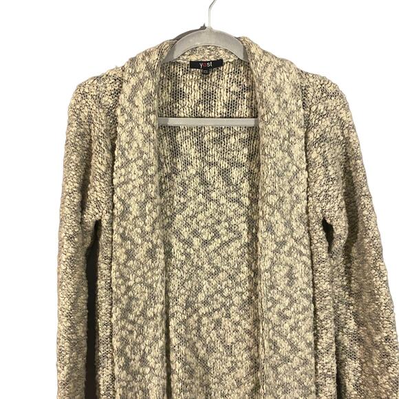 Yest Gray Knit Fringe Trim Long Duster Knit Sweater Cardigan Women Sz 6 - Picture 5 of 11